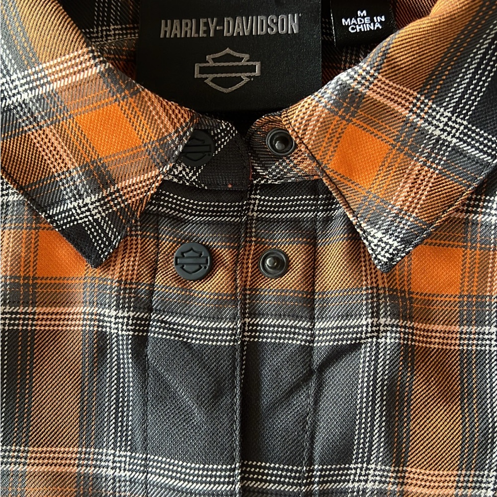 Harley-Davidson Black and Orange Plaid Shirt